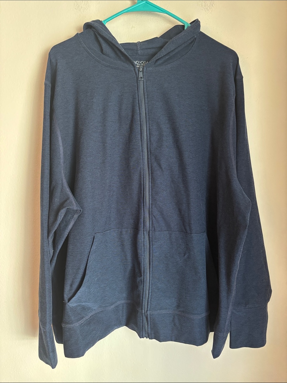 Beyond Yoga Navy Zip-Up Hooded Sweater Womens heathered navy blue 3XL soft cozy